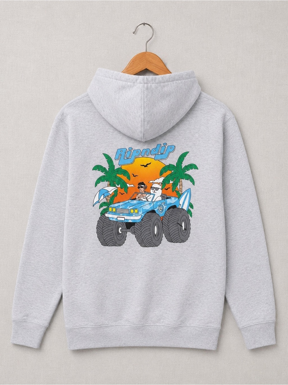 Ripndip Light Gray Hoodie with Blue Monster Truck Graphic